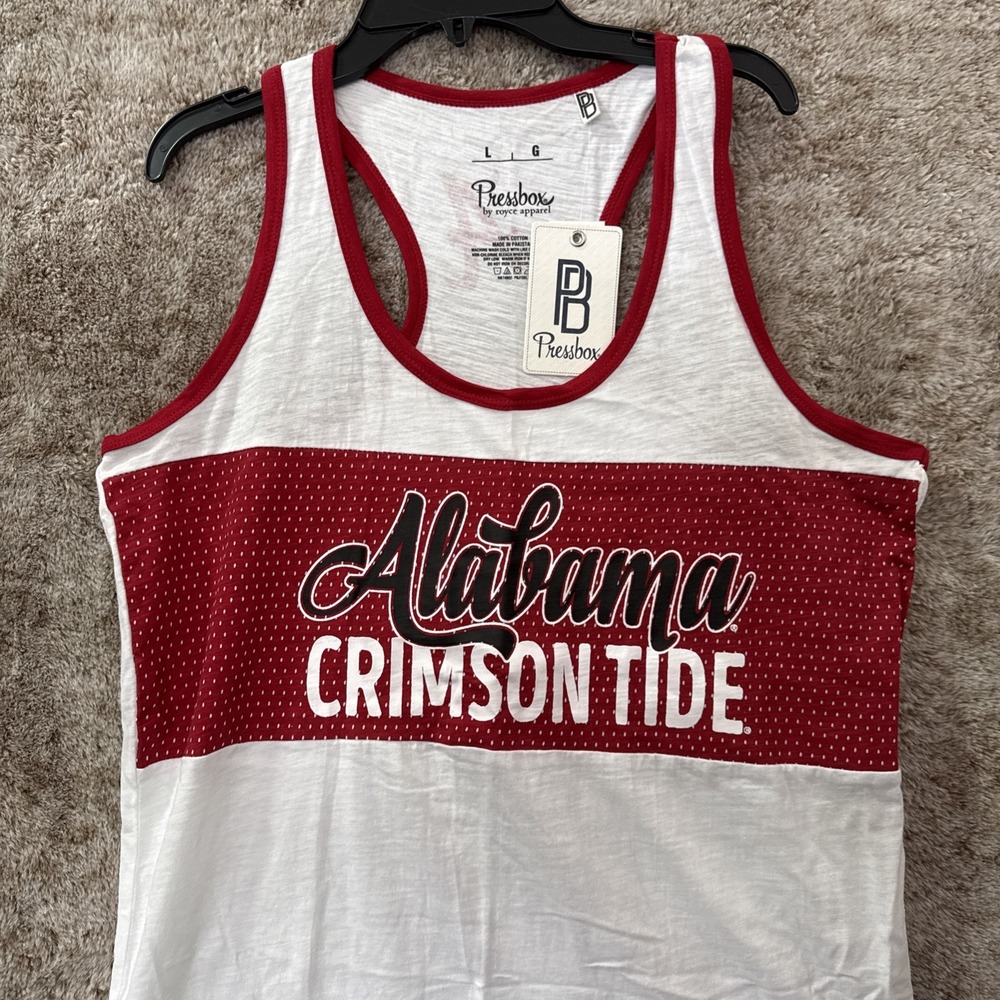 Pressbox White/Alabama Crimson Tide Racerback Tank Large NWT - Picture 2 of 3